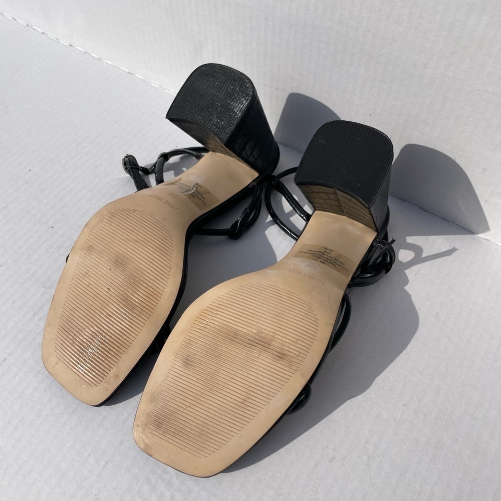 Nine West Gellar Black Croc-Embossed Block Heel Sandals | Size 9 - Picture 5 of 8
